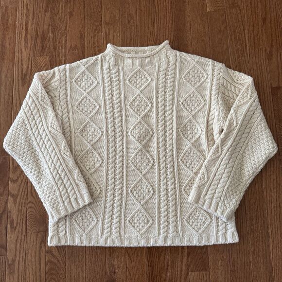 Frances Valentine Sweater Women’s Large Chunky Cableknit Fisherman Wool Crewneck - Picture 4 of 12